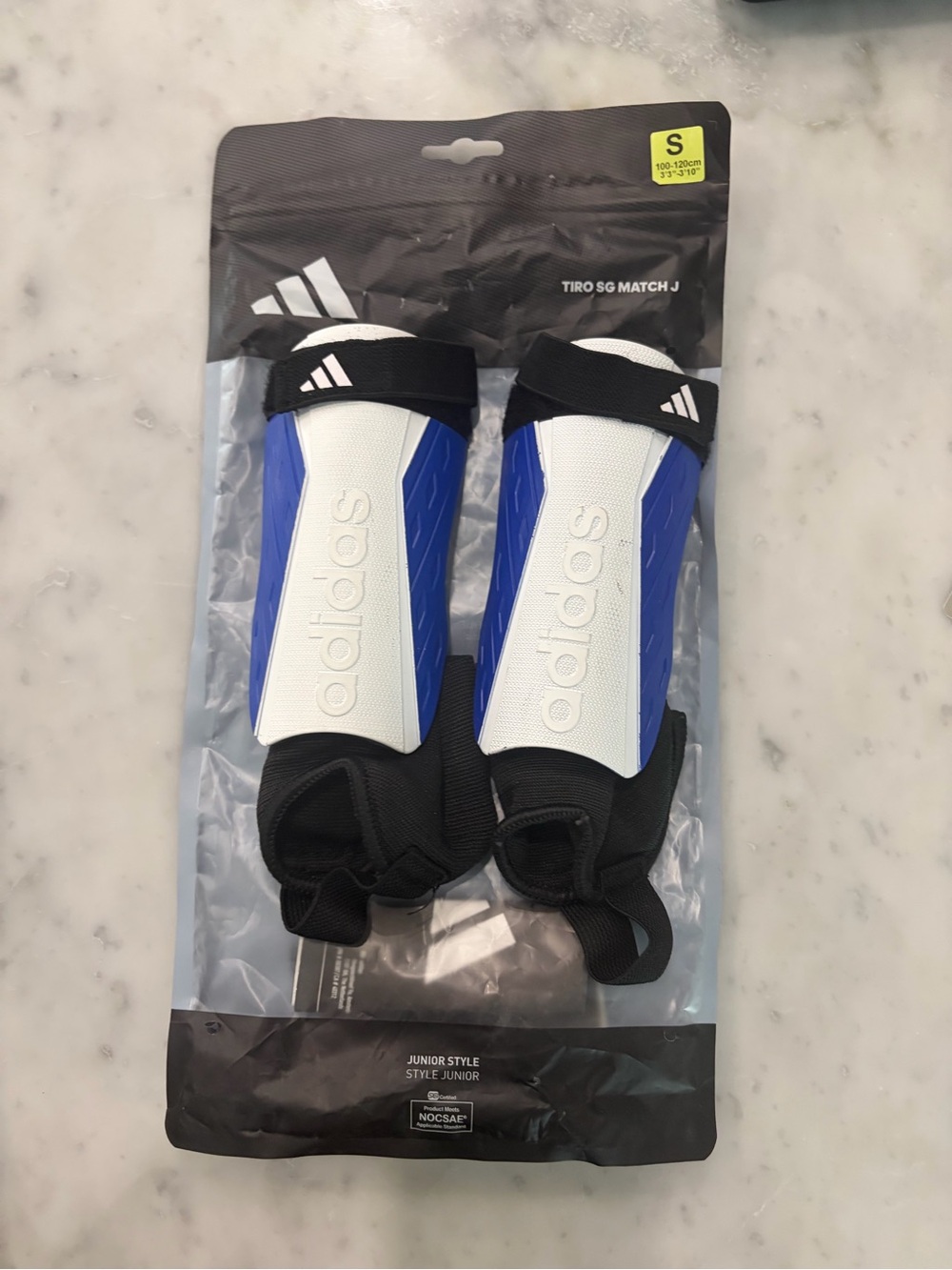 Kids adidas Athletic Shin Guards in Blue, White & Black